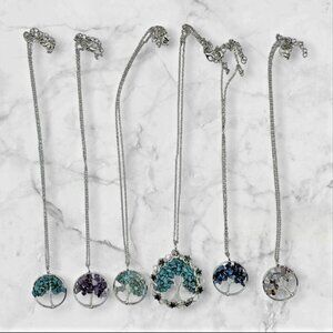 Tree of Life Pendant Necklaces Lot of 6 Turquoise Amethyst Sodalite 20-21"